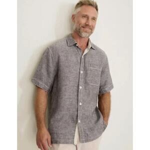 Tommy Bahama 100% Linen Button Down Shirt Men's XL Gray Short Sleeve